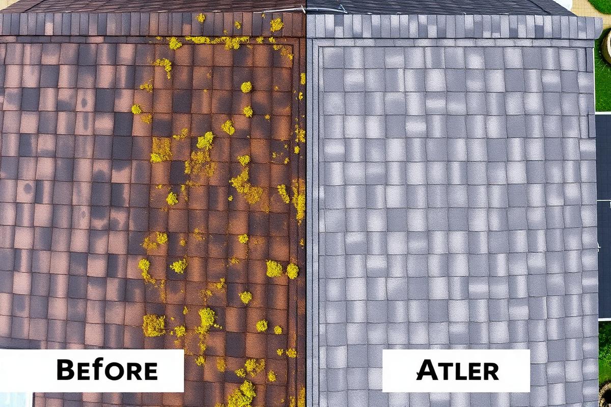 Roof Cleaning before and after pressure washing